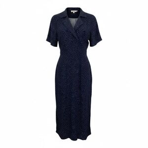 Leslie Fay Dark Blue & White‎ Polka Dots w/Buttons Maxi Dress Size 8